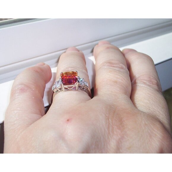 925 STERLING SILVER Emerald Cut Gradient Cubic Zirconia Ring - Picture 5 of 16